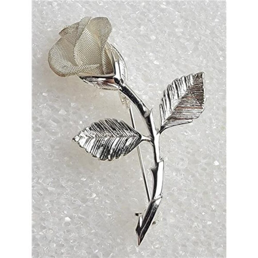 Vintage Anne Klein Silver Tone Mesh Rose Brooch 2.25 Inch Floral Pin